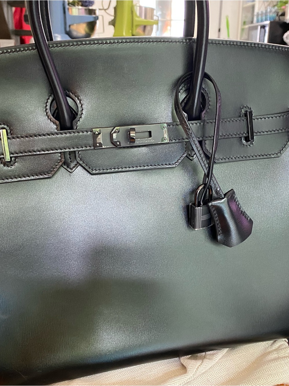 Structured Black Leather Satchel with Lock Detail